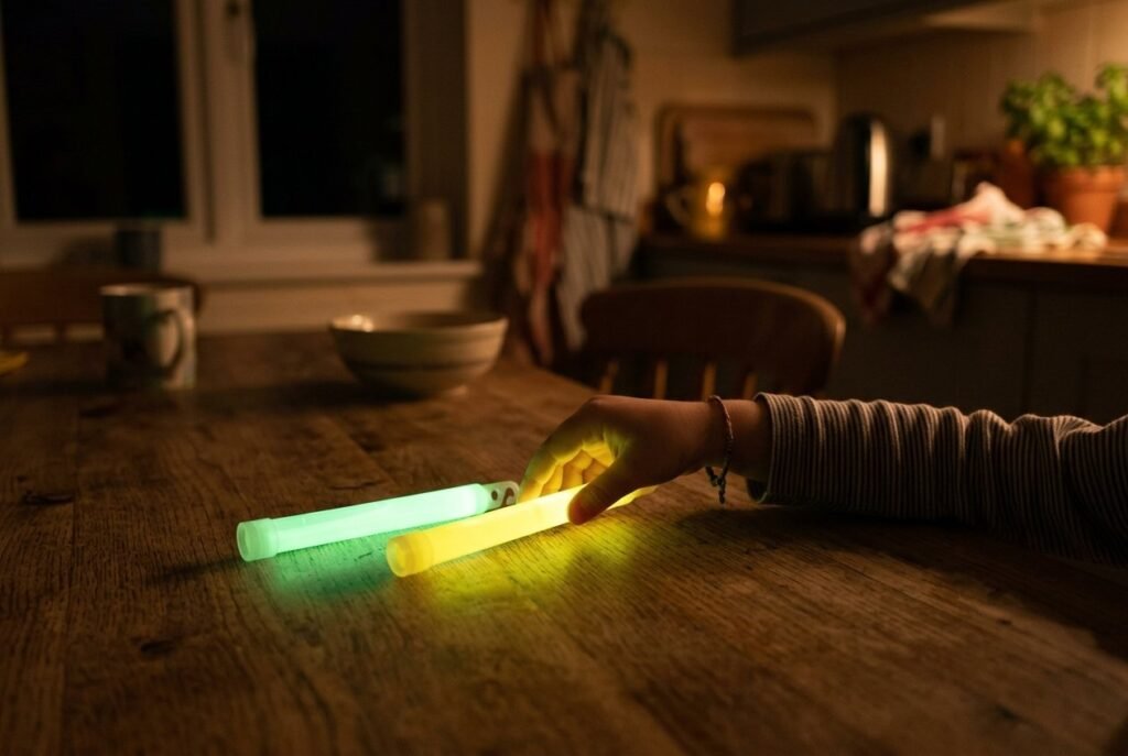 Glow sticks providing safe light for children during a power cut