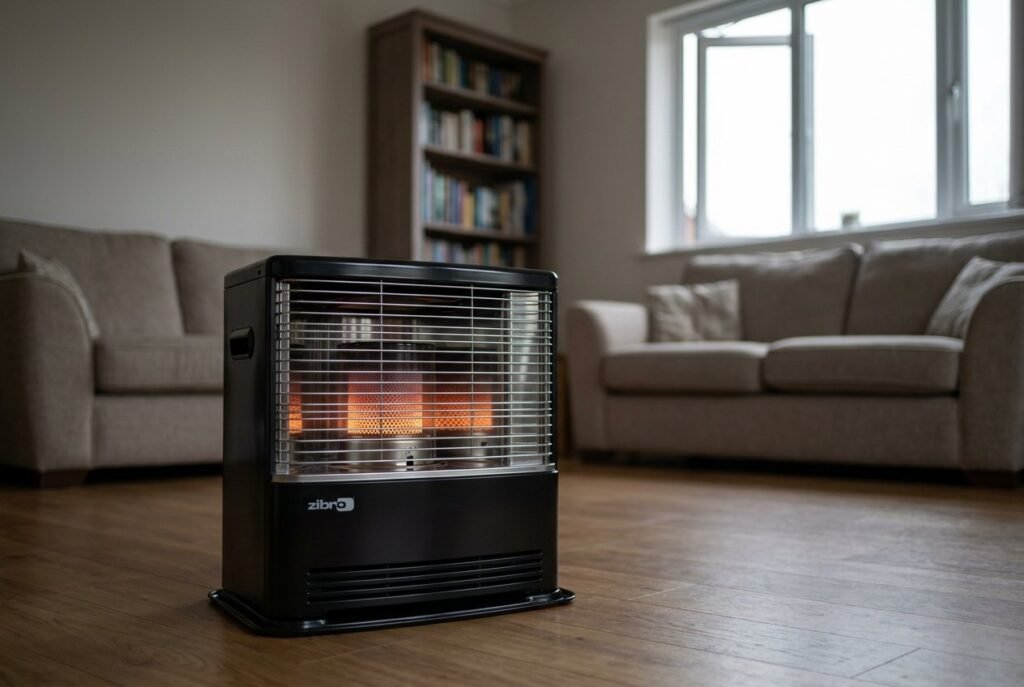 Zibro RC-32 paraffin heater in an open-plan living room